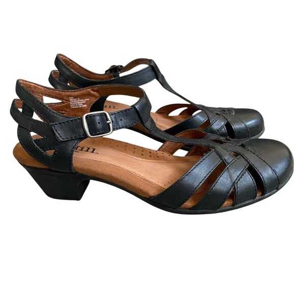 Cobb Hill Aubrey Mary Jane T-strap Shoes 10M EU 41 Black Leather Heels Retro - Picture 1 of 9